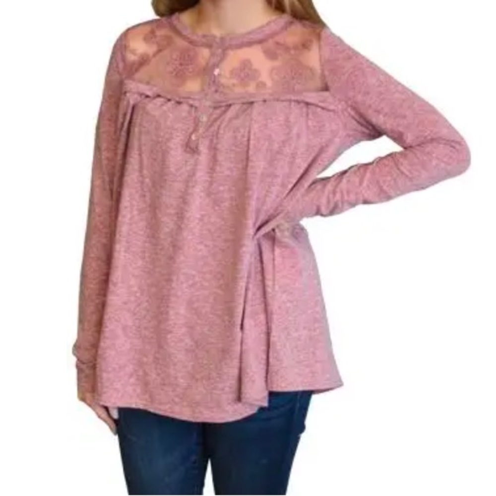 Easel Los Angeles Sheer Lace Tunic Size Large Dusty Pink Sheer Lace Mix Chic NWT